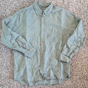 Saks Fifth Avenue Green 100% Linen Button Down Large